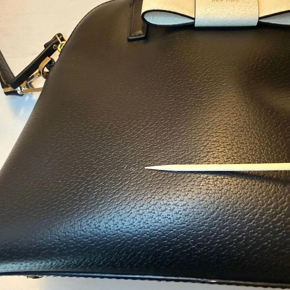 Kate Spade New York | Black Leather Purse | Ivory Bow | Crossbody Bag